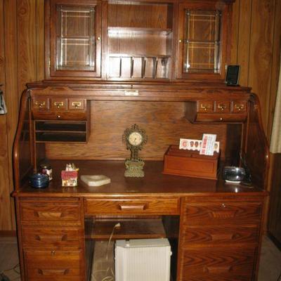 large roll top desk with top cabinet   BUY IT NOW $ 385.00