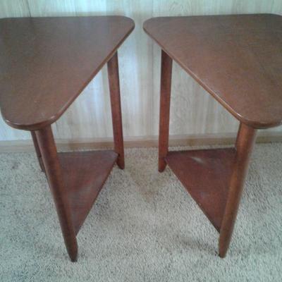 Two Awesome Hip Triangle End Tables English Walnut Wood