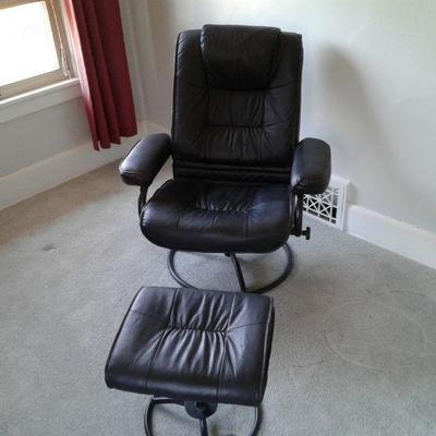 Black Leather Chair with Ottoman