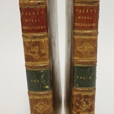 1008	2 VOLUMES *THE PRINCIPLES OF MORAL & POLITICAL PHILOSOPHY* BY WILLIAM PALEY, D.D. LONDON 1803, COVER DETACHED ON ONE VOLUME

