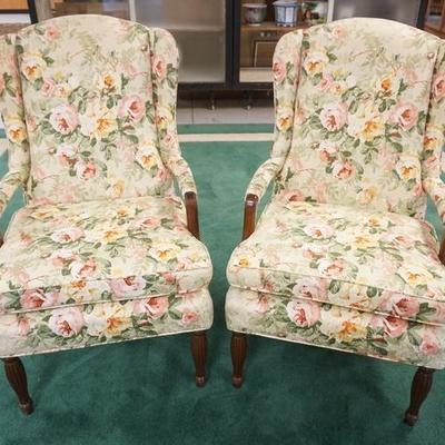 1068	PAIR OF FLORAL UPHOLSTERED ARMCHAIRS W/FLUTED LEGS
