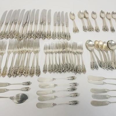 1001	93 PIECE WALLACE GRAND BAROQUE STERLING SILVER FLATWARE SET CONSISTING OF TWELVE 9 3/4 IN KIVES, FOUR 9 IN KNIVES, TWELVE 6 1/4 IN...