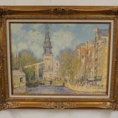1051	QUALITY CONTEMPORARY ARTWORK STREET SCENE IN GILT FRAME, OVERALL 25 1/4 IN X 37 1/4 IN
