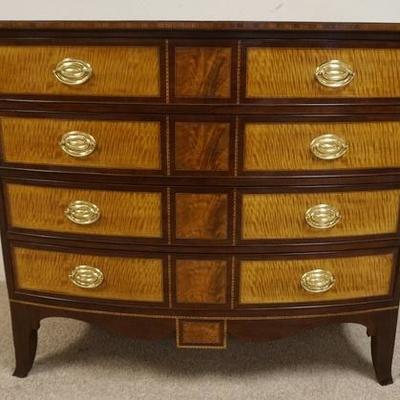 1035	STICKLEY COLONIAL WILLIAMSBURG 4 DRAWER INLAID CHEST, 41 IN X 21 1/2 IN X 36 1/2 IN HIGH, SMALL PIECE OF TRIM MISSING ON LEFT SIDE...