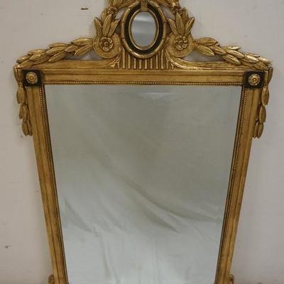 1033	GILT BEVELED MIRROR WITH A MIRROR MEDALLION CROWN, 30 IN X 50 IN
