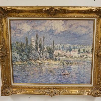 1042	CONTEMPORARY IMPRESSIONIST LANDSCAPE IN AN ORNATE GILT FRAME, OVERALL 32 1/2 IN X 38 1/2 IN
