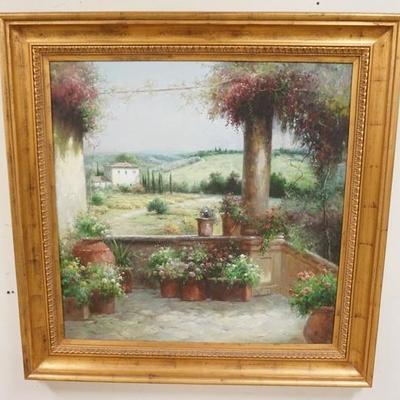 1066	LARGE CONTEMPORARY ITALIAN LANDSCAPE ART IN GILT FRAME, 47 IN X 47 IN
