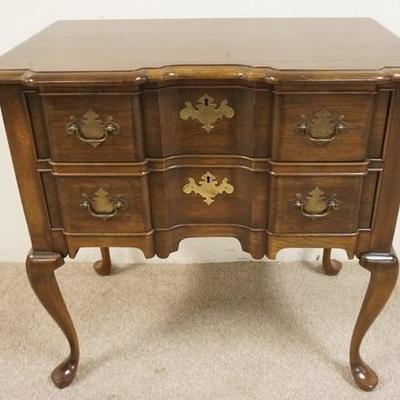 1034	PENNSYLVANIA HOUSE BLOCK FRONT LOWBOY W/ TWO DRAWERS, 31 IN X 18 IN X 30 3/4 IN HIGH
