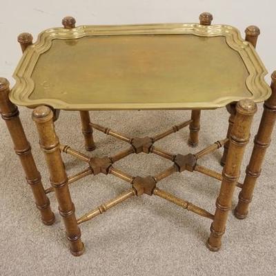 1084	BRASS TRAY STAND W/FAUX BAMBOO TURNED LEGS & REMOVABLE TRAY, 26 IN WIDE X 18 IN DEEP X 22 IN HIGH
