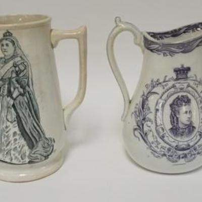 1019	4 QUEEN VICTORIA PITCHERS, VARIOUS MAKERS, 2 DATED 1887 & 1897, TALLEST IS 8 1/4 IN & HAS SOME STAINING
