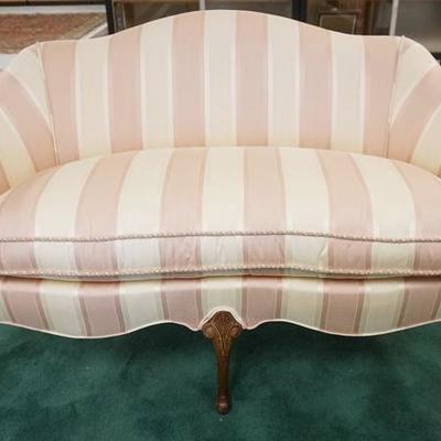 1070	FRENCH PROVINCIAL UPHOLSTERED LOVE SEAT W/CARVED ARMS & LEGS, 54 IN WIDE
