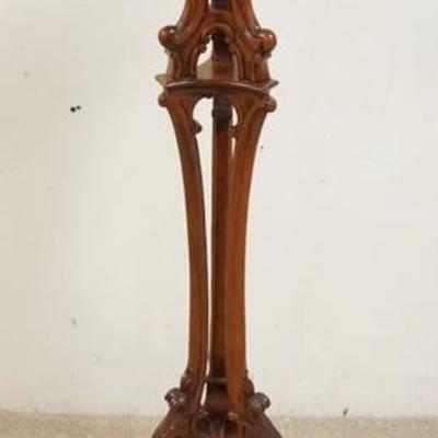 1032	CARVED MAHOGANY HEXAGONAL TALL PEDESTAL-HICKORY CHAIR CO *MT VERNON* WITH FRETWORK GALLERY & SCROLL FEET, 47 3/4 IN HIGH, 11 1/2 IN...