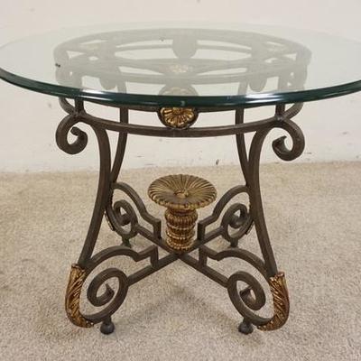 1067	ROUND IRON BASE, GLASS TOP LAMP OR OCCASSIONAL TABLE, 27 IN ROUND, 21 3/4 IN HIGH
