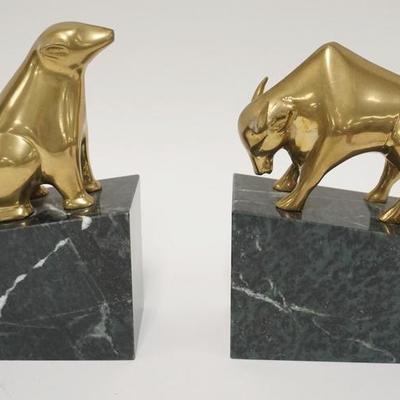 1058	BULL & BEAR BOOKENDS, BRASS W/STONE BASES, 8 IN HIGH
