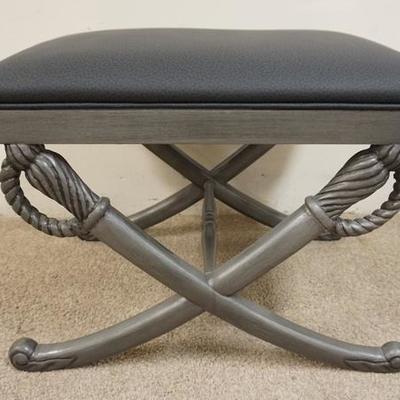 1037	STOOL W/CROSSED SWORD BASE, PAINTED GRAY, CUSHIONED TOP, 22 1/2 IN X 17 IN X 18 IN HIGH

