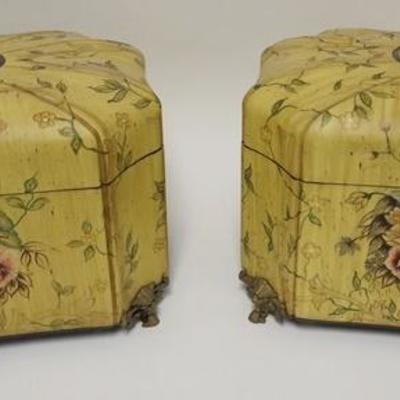1053	PAIR OF DOMAIN HAND PAINTED BOXES, 14 IN X 8 1/2 IN X 9 IN HIGH
