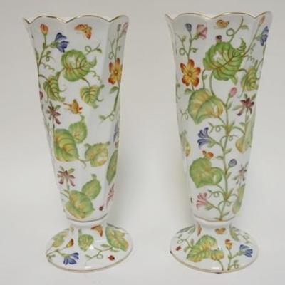 1057	PAIR OF SPEER COLLECTIBLES TALL FLORAL VASES, WITH LADYBUGS & BUTTERFLIES, 12 3/4 IN HIGH
