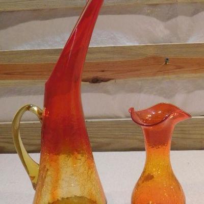 Amberina Pitcher and Vase