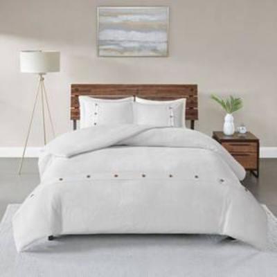 3pc FullQueen Lucina Cotton Waffle Weave Duvet Cover Set White