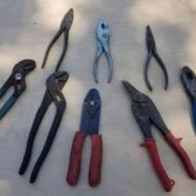 8 pc total pliers, wire strippers and tin snips