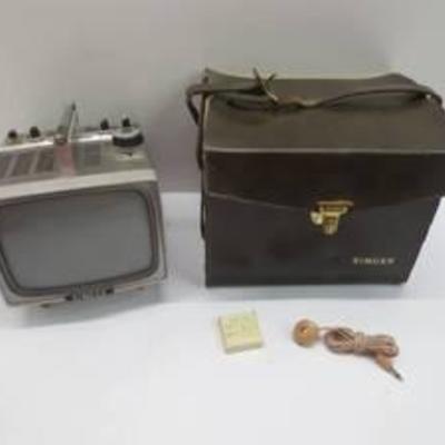 Vintage Singer Transistor Television Model TV6, With Carrying Case, Earbud, and Spare Fuses