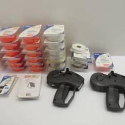 Set of 2 Office Depot Price Guns With Appx 25 packs of Labels and 2 Ink Rolls with Tag Attacher