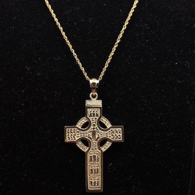 14K Gold Irish Cross and Chain