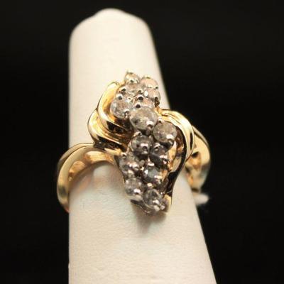 14K Gold and Diamond Cluster Ring 1.0TCW