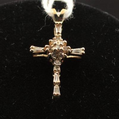 14K Gold and Diamond Cross Pendant