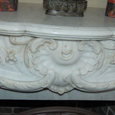 Detail of hand carved French mantel