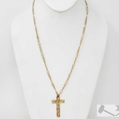 510	

14Kk Gold Necklace With Cross Pendant- 17.6g
Weighs Approx 17.6g, Measures Approx 22