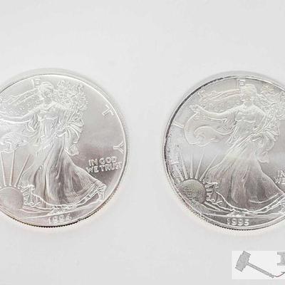 92	

2 1994 And 1995 Walking Liberty Fine Silver Coins
2 1994 And 1995 Walking Liberty Fine Silver Coins
 	 