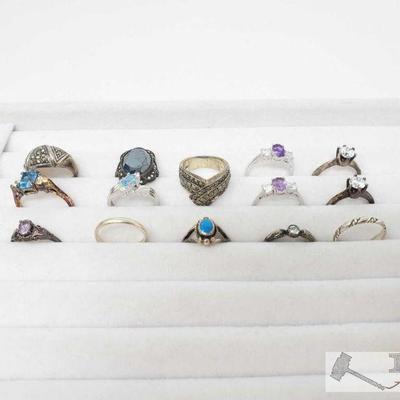 542	

14 Sterling Silver Rings, 42.6g
Weighs Approx 42.6g, Sizes Include 7, 9, 6, 3, 6.5, 5