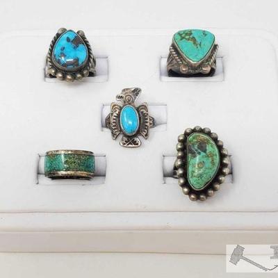 540	

5 Sterling Silver Turquoise Rings- 41.5g
Weighs Approx 41.5g, Sizes Include 5, 5.5, 8