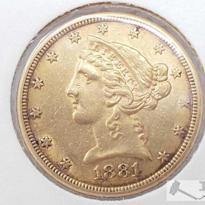 590	

US 1881 5-Dollar Gold Eagle Liberty Head
US 1881 5-Dollar Gold Eagle Liberty Head