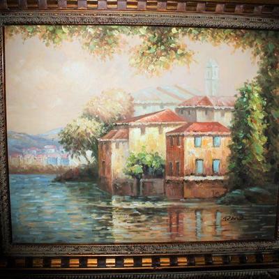 Oil Painting Tuscan House Scene - 40 x 34 Signed