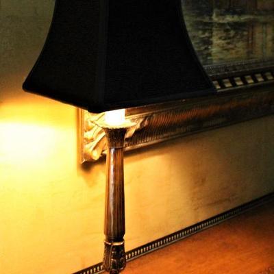 Tall Table Lamp, Gold Metal w/ Black Shade from Marion Alley Interiors