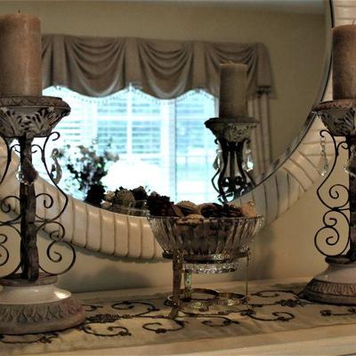 Porcelain Candle Holders with Crystal Dish/Brass Holder
