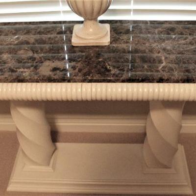 White Wood Sofa Table w/ Marble Top from Beeline