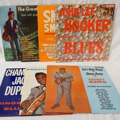 1158	LOT OF SEVEN BLUES ALBUMS ON KING RECORD LABEL; JOHN LEE HOOKER SINGS THE BLUES, LETS HIDE AWAY & DANCE AWAY WITH FREDDY KING, THE...