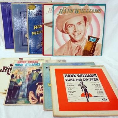 1113	LOT OF NINE HANK WILLIAMS ALBUMS; MEMORIAL ALBUM (TWO COPIES) HANK WILLIAMS ON THE AIR, HANK WILLIAMS RARE TAKES RADIO CUTS, RAMBLIN...