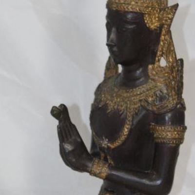 Beautiful Thai Gilt Bronze Buddha â€œTeppanomâ€  Guardian Angel Kneeling Statue  Sculpture.    Namasakra  Mudra/ Anjali Munda is the...