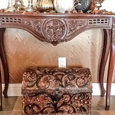 Serpentine Front Console Table with Ornate Carved Apron Raised on Serpentine Legs (43â€W x 36â€H x 16â€D at center) Shown with...