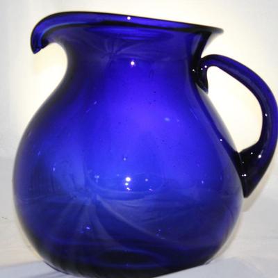 Cobalt Blue Blown Glass Pitcher