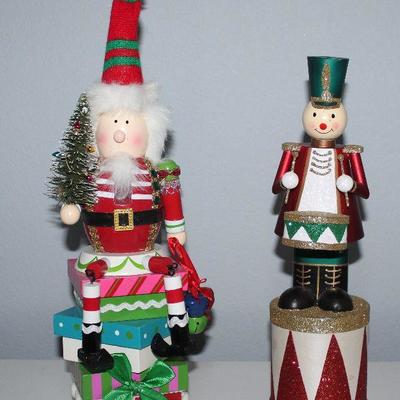 Pier One Santa Nut Cracker in Stack of Presents 16â€H (2012) and Tin Decorated Soldier Drummer on Drum 