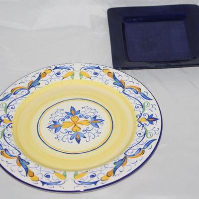 Pier One: â€œMirandelaâ€ 13â€ Service Plate/Charger.         (16 ea.)  and â€œEssential Coloursâ€  Navy Square Salad Plates (14 ea.)