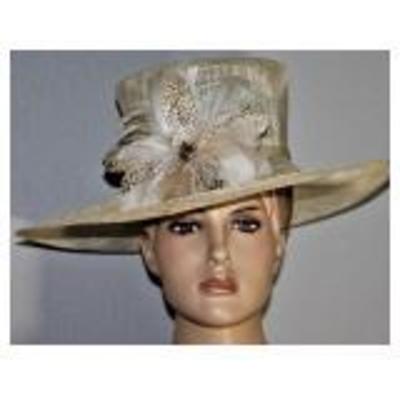 The Hat Box 100% Straw Hat, Ecru Color With Feather Flower Embellishment 