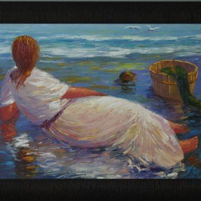 â€œAs I Waitâ€ Original Oil on Canvas Signed Kayo Framed in an Espresso Textured (3â€) Frame.  Overall (36â€ x 24 1/2â€) 