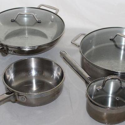Chefâ€™s Pots & Pans Stainless Cookware with Glass Lids: 1.5 Quart Sauce Pan w/o Lid,  1 Quart Sauce Pan, 3 Quart Deep Skillet &...