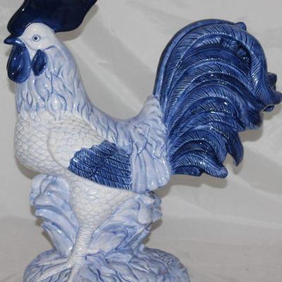Blue and White Hand Painted Stoneware Rooster (16â€H x 14â€W)